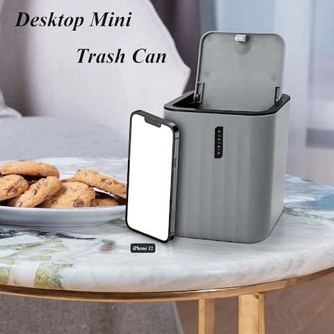 Generic Bathroom Accessory Set - 4 Piece Grey Bathroom Accessories Set With Trash Can, Soap Dish, Soap Dispenser, Toothbrush Cup, Bathroom Decor Sets With Desktop Small Trash Can - Grey Stripe