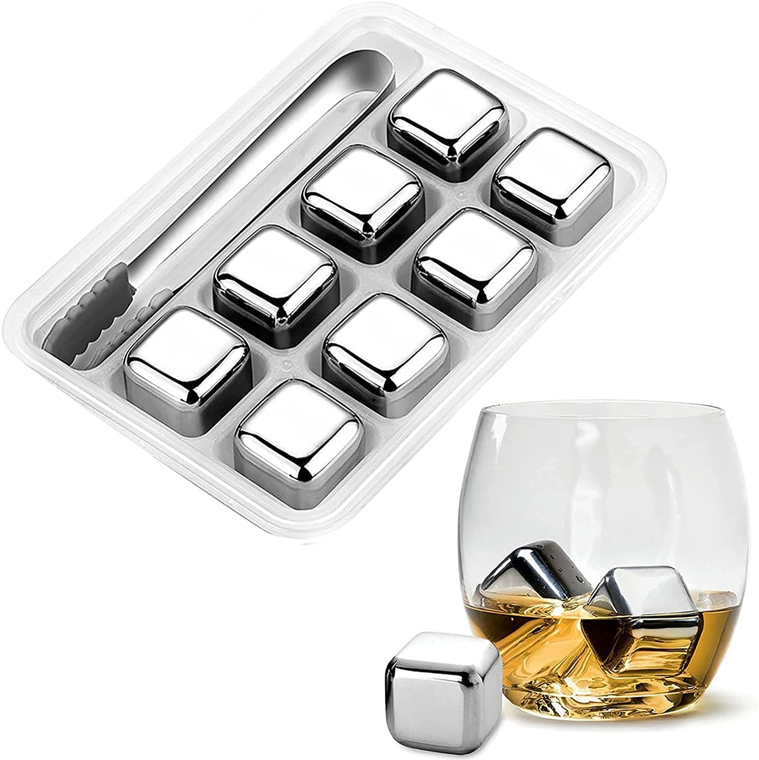 Buy Atraux Reusable 8 Pieces Stainless Steel Ice Cube Set, Ideal Gift ...