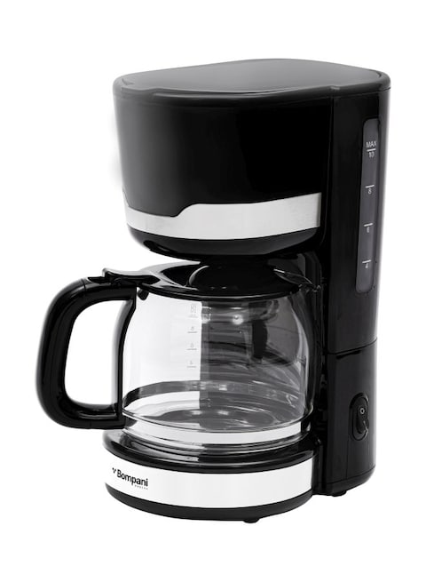 Bompani 1.5L Coffee Maker With Stainless Steel Accents, Removable Funnel, Nylon Filter, Anti-Drip, Keep Warm, Water Gauge -BCM15, Black/White