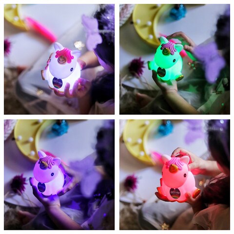 Unicorn Night Light White and Pink with Blinking Colorful Lights 13cm