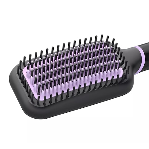 Philips Heated Straightening Brush, Tourmaline Ceramic Coating, 2 temperature settings, 3 Pin, BHH880/03, Black/Purple