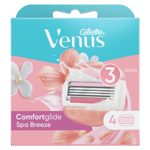 Gillette Venus Comfortglide Spa Breeze WoMen&#39;s Razor Blade Refills Pink 4 PCS