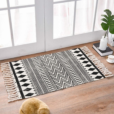 Ethnic Style Handwoven Tassel Carpet For Living Room Bedroom (Size 60&times;90CM)