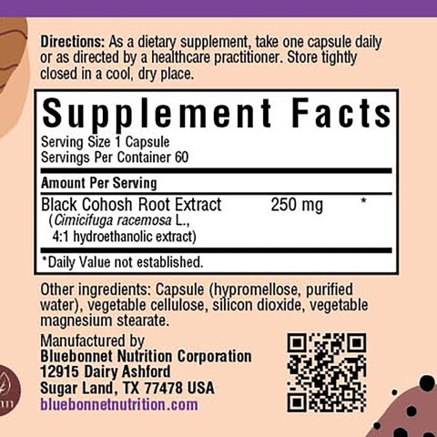 Bluebonnet Black Cohosh Root Extract Vegetable Capsules, 60 Count