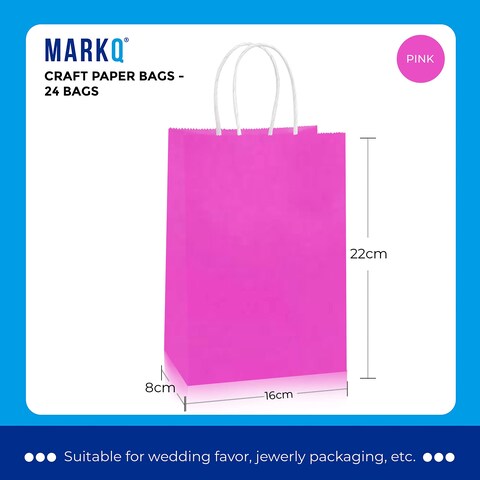 [Pack of 24] Kraft Paper Bag (Pink, 22 X 16 X 8 cm)
