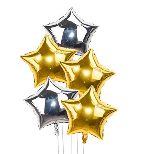 GRAND SHOP 10 Pcs 18&quot; Star Foil Balloons for Birthday | Anniversary | Wedding Party Decoration (Golden-Silver)