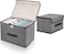 Doreen 2 Pack Storage Box with lid Foldable Linen Fabric Clothing Storage Basket Bins with Lids Gray Clothes Holder (Grey GC2225A)