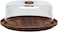 Evelin Cake Stand with Dome Cover 1 Set Wooden Multi- Functional Serving Platter and Cake Plate Home Kitchen Wood Food Tray with Glass Cover