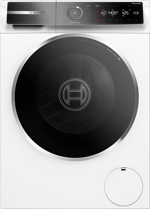 Bosch Series 8 Free-Standing Washing Machine, Front Loader 9 kg 1400 RPM, EcoSilence Drive, LED-display, iService Remote, Remote Monitoring and Control via HomeConnect, White, WGB24400GC