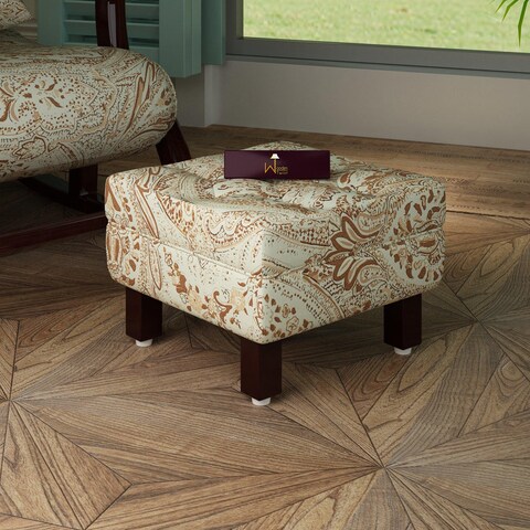Reposa Floral Print Wooden Cushioned Footrest Stool (Walnut Legs)