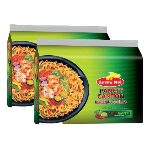 Lucky Me! Pancit Canton Fried Noodles Chilimansi Flavour 6 Noodles 60g Pack of 2