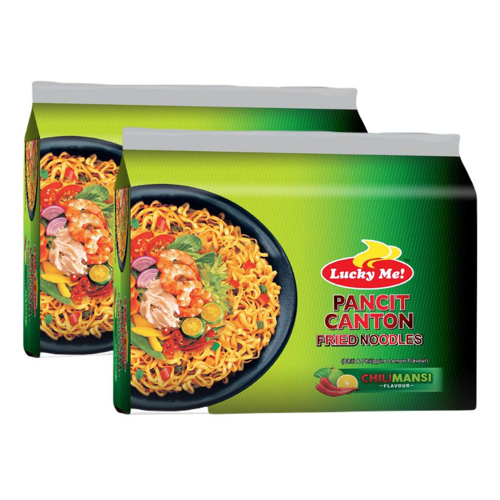 Lucky Me! Pancit Canton Fried Noodles Chilimansi Flavour 6 Noodles 60g Pack of 2