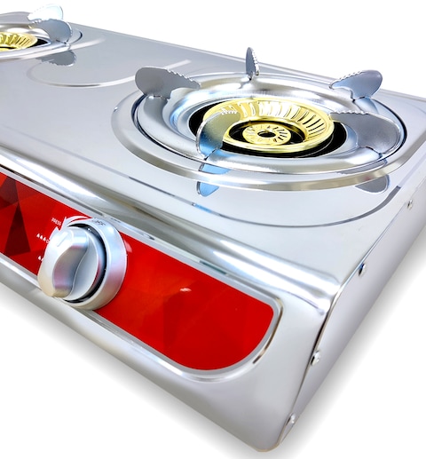 Avion Double Burner Gas Stove, Durablecast Iron Burner, Auto Ignition, Energy Efficient Burners, Stainless Steel Body, Heat Resistant Electroplate Pan Support, Low Gas Consumption, Ags25Ep