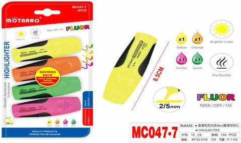 Motarro Highlighter Pen 4Pcs Set Multicolor (MC047-5)