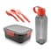 M-Design Lunch Set - 2.1L Lunch Box with 800ml Water Bottle and 3-Piece Cutlery Set - Smoke/Red