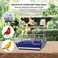 Bird stand cage with wooden perch, feeding bowls, and removable tray, Portable bird playground for small and medium birds, Open design metal bird cage 46 cm (Blue)