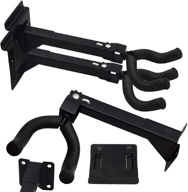 Mike Music  Set of Two (2) Adjustable Guitar &amp; String Instrument Hanger Hook Holder ~ Suitable for Retail Store Shop Display Fixture(Guitar Long Hanger 180&deg; Adjustable 2pack, Black)