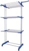 Generic Indoor Foldable Powder Coated 3 Layer Tier Clothes Folding Dryer Stand Rack With Wheels (Blue)