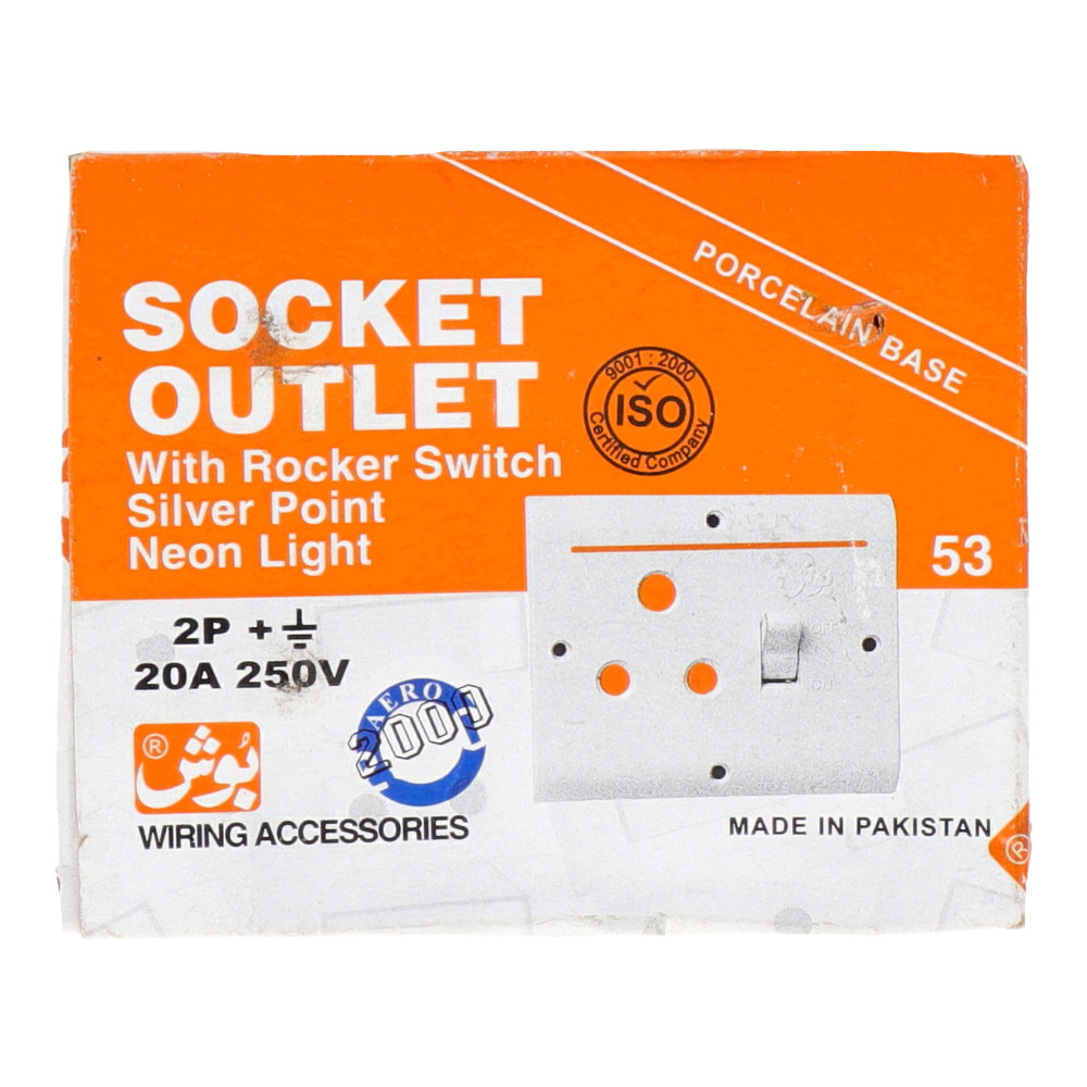 Socket Outlet With Rocker Switch Silver Point Neon Light 250V