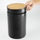 Black Waste Bin With Bamboo Lid