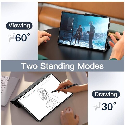 Case For Samsung Galaxy Tab S9 Ultra 14.6-Inch, Translucent Back Tri-Fold Stand Protective Tablet Cover, Support S Pen Charging Auto Wake/Sleep Black