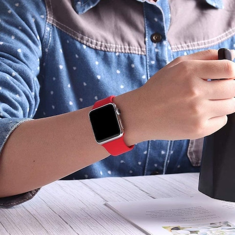 Wafi Compatible Apple Watch Band 42mm, 44mm, Soft Silicone Sport, Red