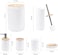 Bamboo Bathroom Accessory Set, 6 Pieces Bath Set- Soap Dish Toothbrush Holder Rinse Cup Lotion Bottle Trash Can Toilet Brush - Practical Toilet Kit for Home Washing Room，White