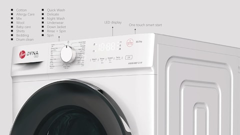 Hoover 8Kg Freestanding Front Load Washing Machine, Inverter Motor, 1200 RPM, 15 Programs, Knob &amp; Touch Control Panel, 1 Year Manufacturer &amp; 10-Year Warranty on Inverter Motor White - HWM-M812-W