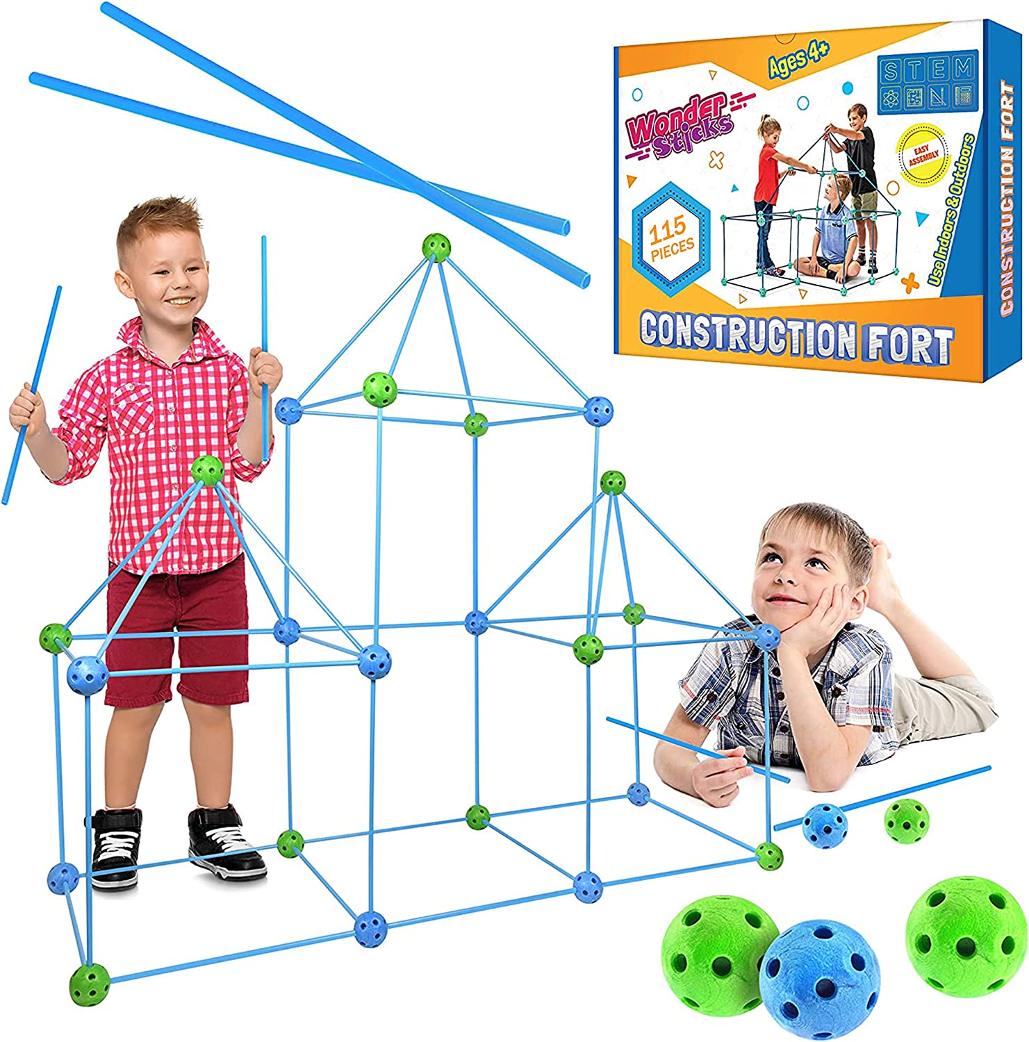 Buy Wonder Stickskids Construction Fort Building Kit 115 Pieces ...