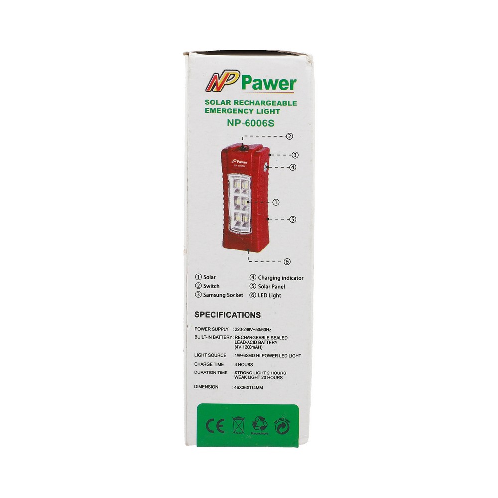 NP Pawer Solar Rechargeable Emergency Light NP-6006S