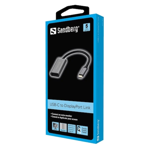 ساندبرغ كابل USB-C إلى رابط منفذ العرض- فضي