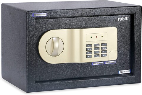 Rubik Safe Box With Key And Pin Code For Home Office Cash Money Jewelry, RB20AJ, (20X31X20Cm) Black