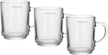 Royalford 210ml 3 Pcs Glass Mug With Handle - Large Coffee Mug, Durable, Safe &amp; Lightweight Material, Thick Wall, Lead Free, Dishwasher Safe, Ideal For Hot &amp; Cold Drinks, Rf9971