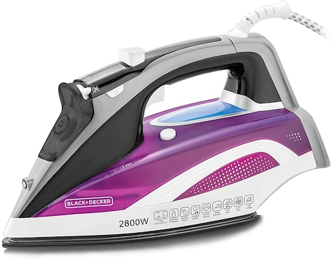 Black &amp; Decker 2800W Digital Pre-Programmed Steam Iron, Anodized Sole Plate With Eco Mode, Multicolour - X2250-B5, 2 Years Warranty