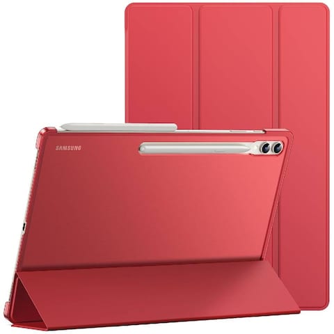 Case For Samsung Galaxy Tab S9 Ultra 14.6-Inch, Translucent Back Tri-Fold Stand Protective Tablet Cover, Support S Pen Charging Auto Wake/Sleep Red
