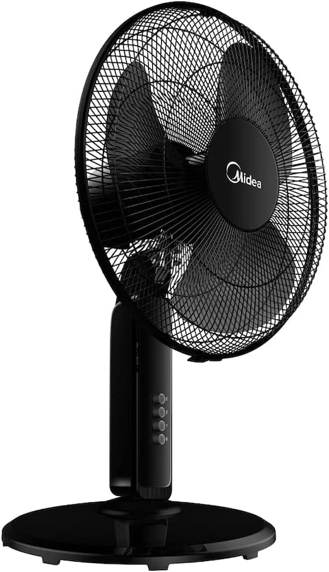 Midea Pedestal Stand Fan With SQD Motor, 16 Inch, 3D Oscillation Directions, 3 Speed Levels &amp; Adjustable Height, 5 Leaf Blade With 7.5 Hours Timer, Best For Home &amp; Office, Black, FS4019K