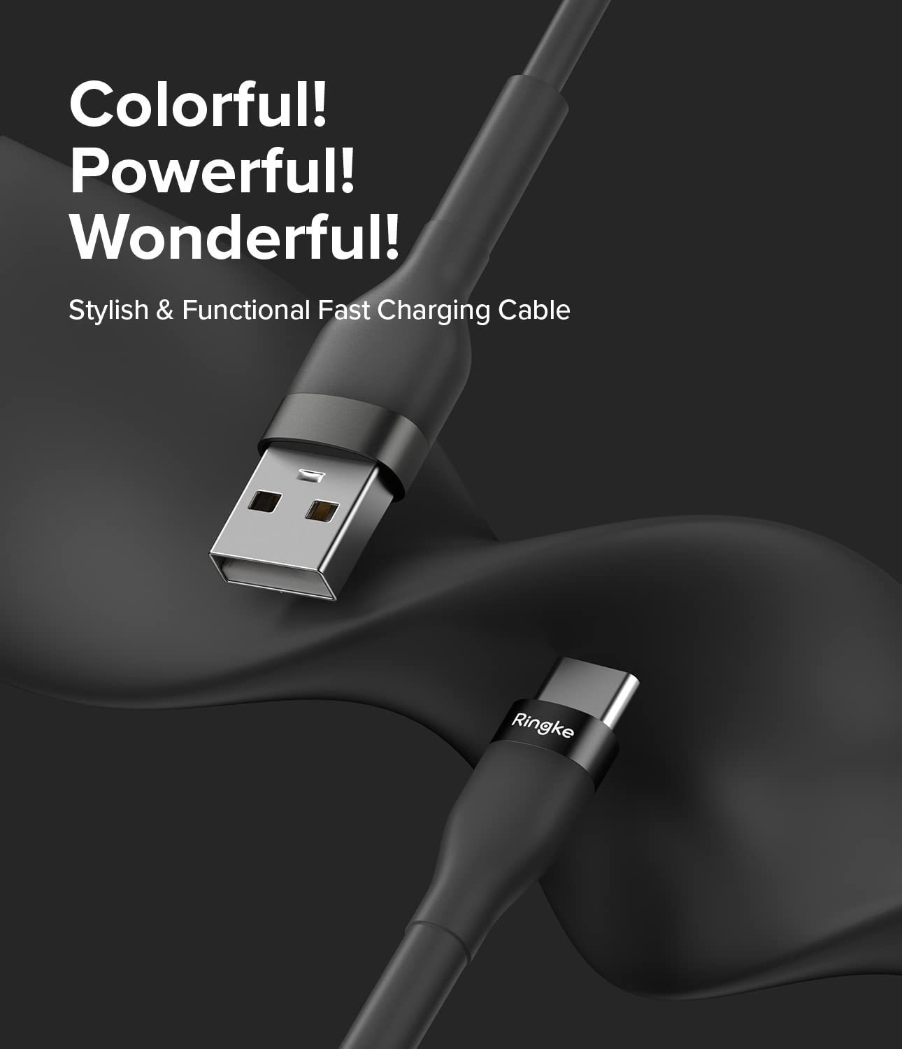 Ringke - Fast Charging Pastel Cable - USB Type - A to Type C - Black (1.2m)