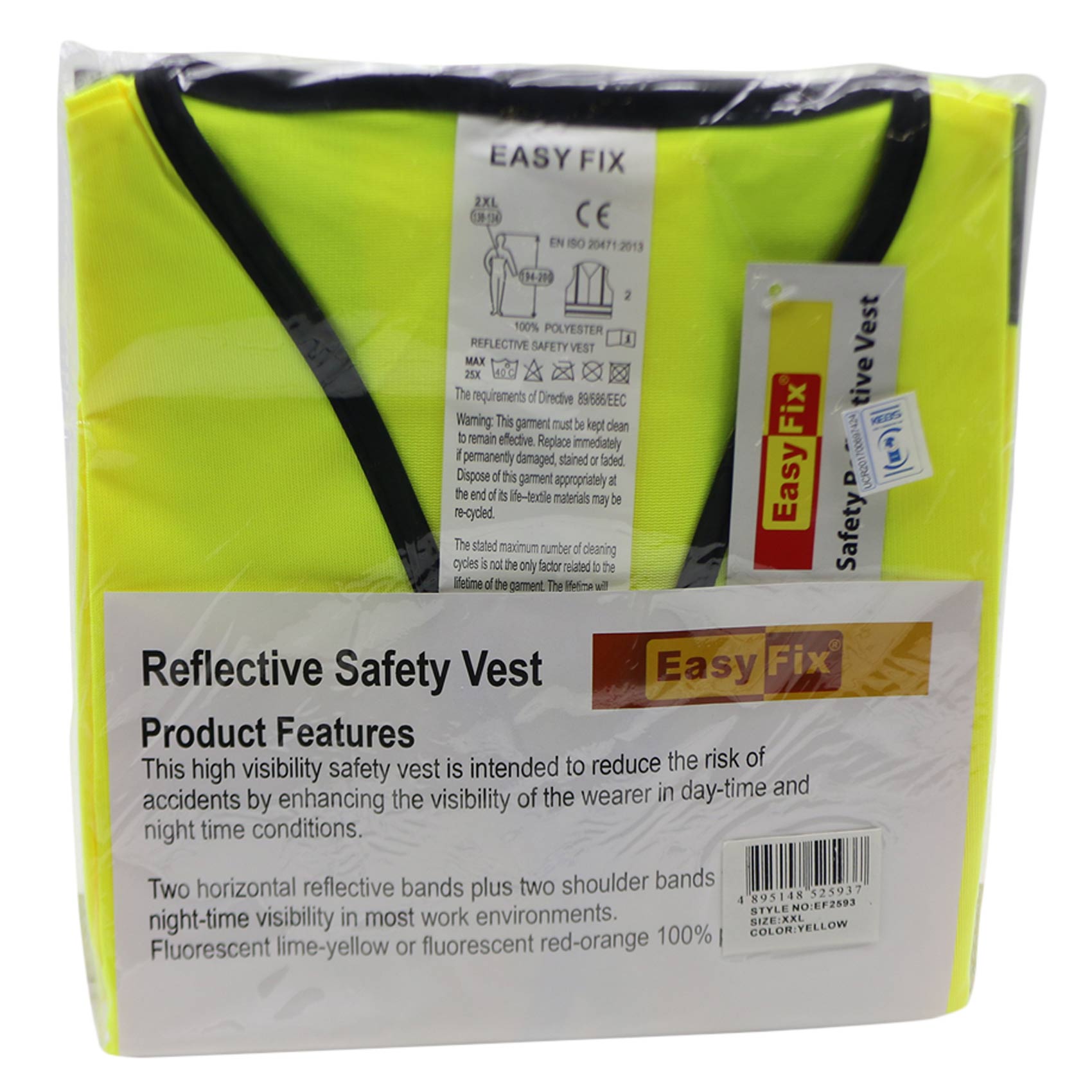 Easy Fix Reflective Heavy Duty Safety Jacket Yellow Double Extra Large