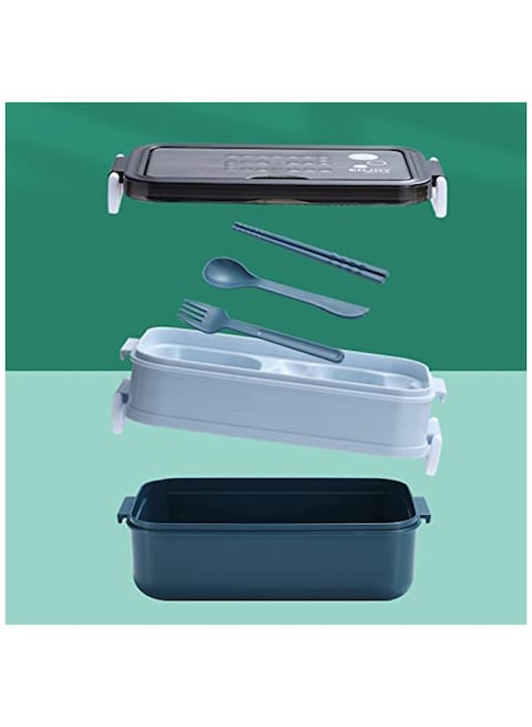 Lunch Box for Adults &amp; kids with 2 Compartments portion &amp; 2 Dividers and cutlery set Blue Color