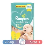 Buy Pampers Baby-Dry Diapers - Size 1 - Newborn - 2-5 Kg - 60 Diapers in Egypt