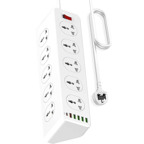 10 Way Power Extension Cord Surge Protector Strip Heavy Duty Universal Electrical Socket 5x USB-A 1x USB-C PD 30W
