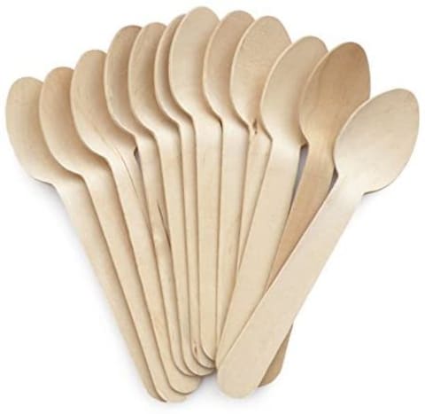 Party Time 20-Pieces Disposable Wooden Spoons - Natural Birch Wood, Eco Friendly Biodegradable Compostable Cutlery - Party Supplies