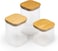 Cuisine Art Square Glass Storage Jars with Bamboo Wood Lids -Set of 3 Transparent Borosilicate Airtight Glass Container, for Storing Kitchen Food, Grains, Coffee Beans, Tea 650+1020+1300ML