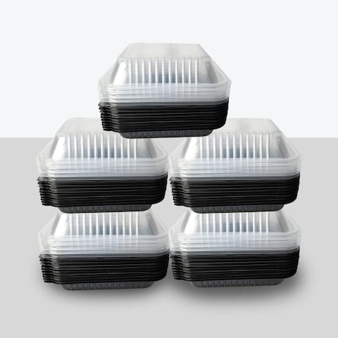 COSMOPLAST 50PCS DARK MEAL TRAY WITH LID 1 COMPARTMENT (PACK OF 5) 5x10