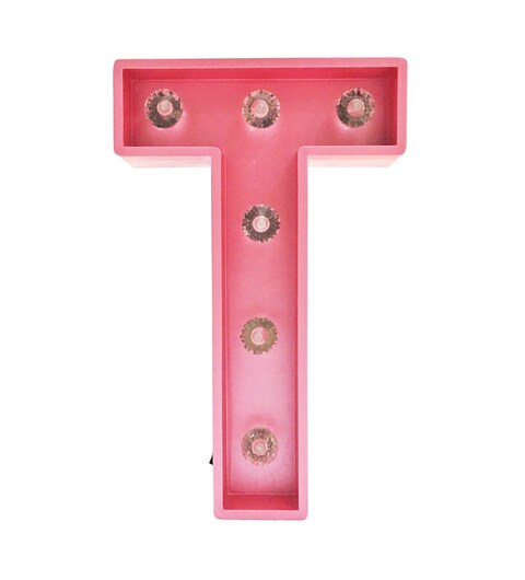 LED Marquee Letter Light Sign Wooden Pink (T) 25cm