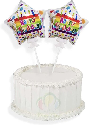 Party Time 2-Pieces Star Cake Design Happy Birthday Foil Balloon Cake Topper  Self Inflating For Birthday Cake Decoration - Birthday Party Supplies (14cmx32cm)