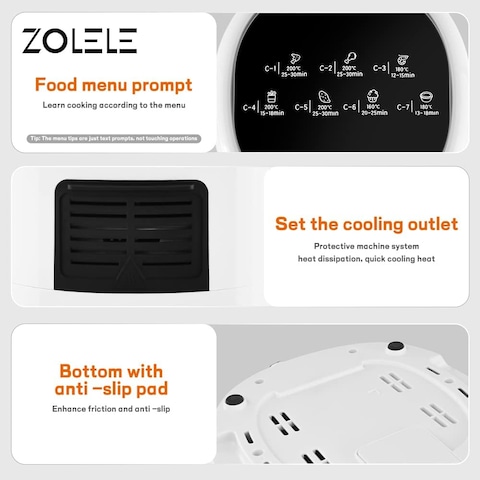 Zolele Za004 Electric Air Fryer 4.5L Capacity Non-Stick Coating Frying Basket Knob Control Temperature 80-200 Degree Celsius 4D Hot Air Circulation Pull Pan Automatic Power Off S1400W Power - Black