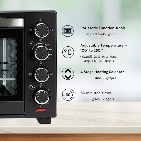 DOMEA&reg; Electric Toaster Oven   Counter Top Oven With Rotisserie function  Convection Function   Grill And Cooking Tray   Adjustable Heat Settings   60 Minutes Timer   40 L,1600W