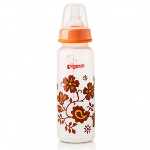 Buy Pigeon Peristaltic Nipple Slim Neck Feeding Bottle 240ml Orange in Saudi Arabia