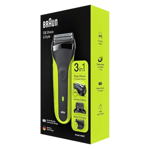 Braun Series 3 Electric Shaver With Trimmer Head And 5 Combs 300BT Green